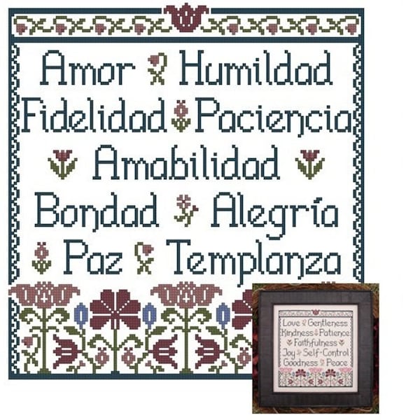 Fruit of the Spirit in Spanish Fruto del Espiritu Galatians 5:22-23 Cross Stitch Pattern My Big Toe Designs ~ PDF Instant Digital Download