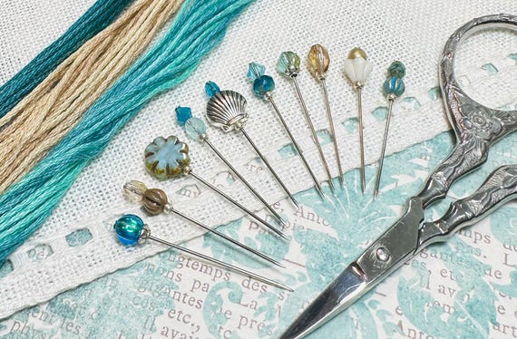 Ocean Breeze ~ Czech Glass Counting Pins ~ Sewing Needle Set