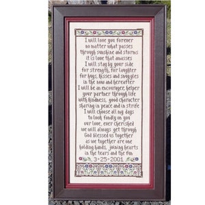 I Will - A Celebration of Life Together Anniversary Cross Stitch Pattern My Big Toe Designs ~ PDF Instant Digital Download