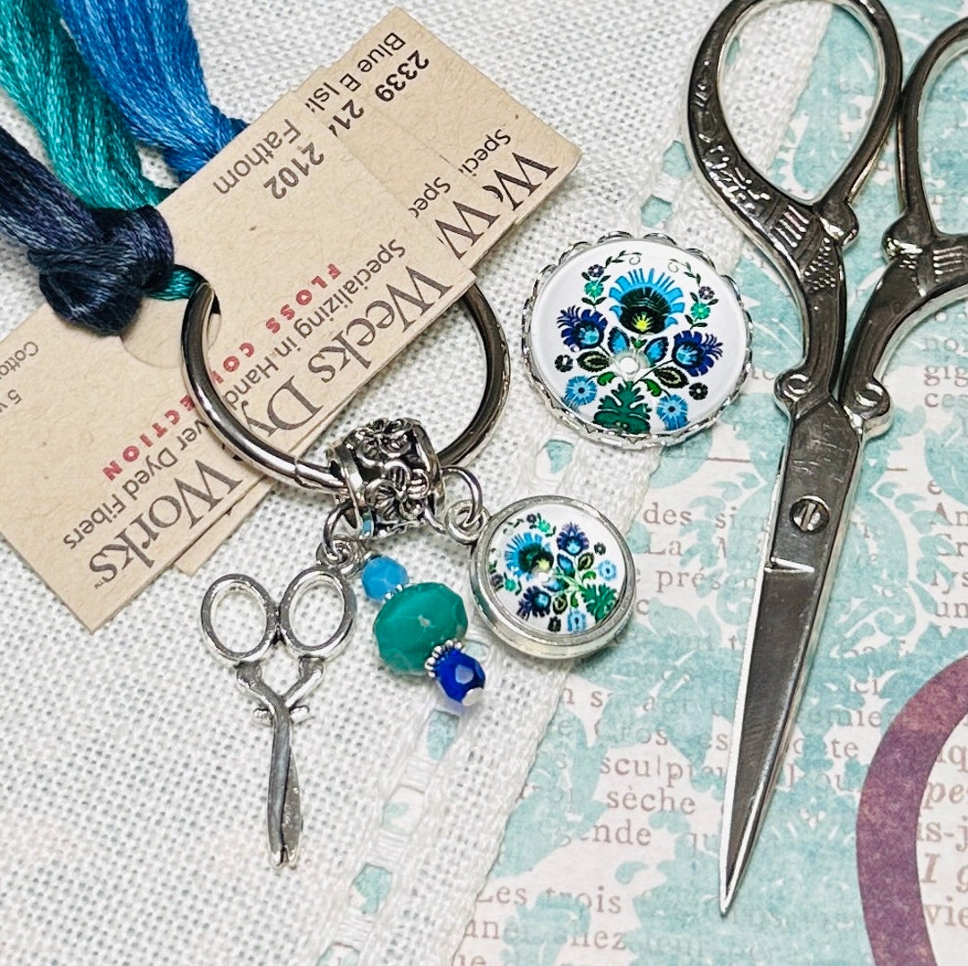 Bright Blue Flower Beautiful Thread Keep & Needle Minder Needlework Set ...