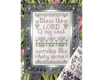 Bless the Lord Psalm 103:1 Bible Christian Cross Stitch Pattern My Big Toe Designs ~ PDF Instant Digital Download
