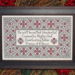 Prince of Peace ~ Isaiah 9:6 ~ Antique Reproduction Style Embroidery Christmas Cross Stitch Pattern My Big Toe Designs ~ PDF Download