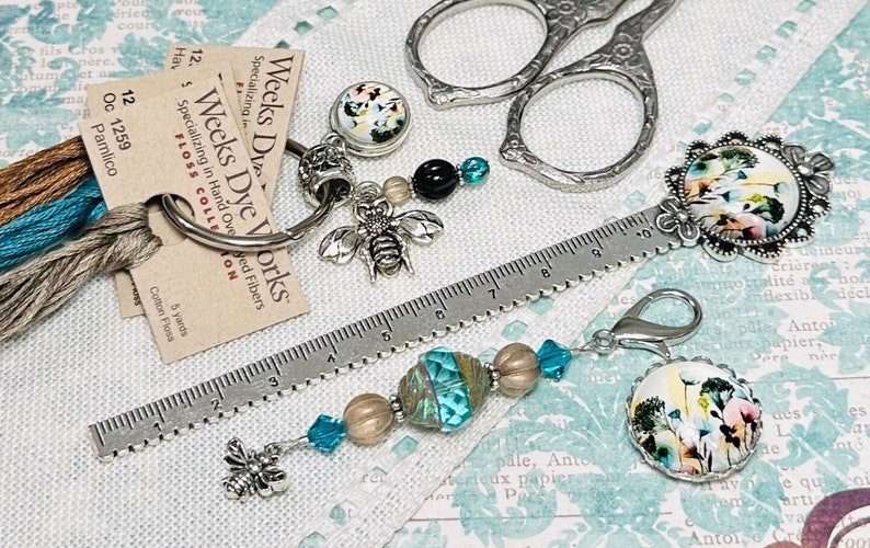 Jeweled Bee ~ Thread Keep, Scissor Fob, Needle Minder, Ruler ~ Blue ...