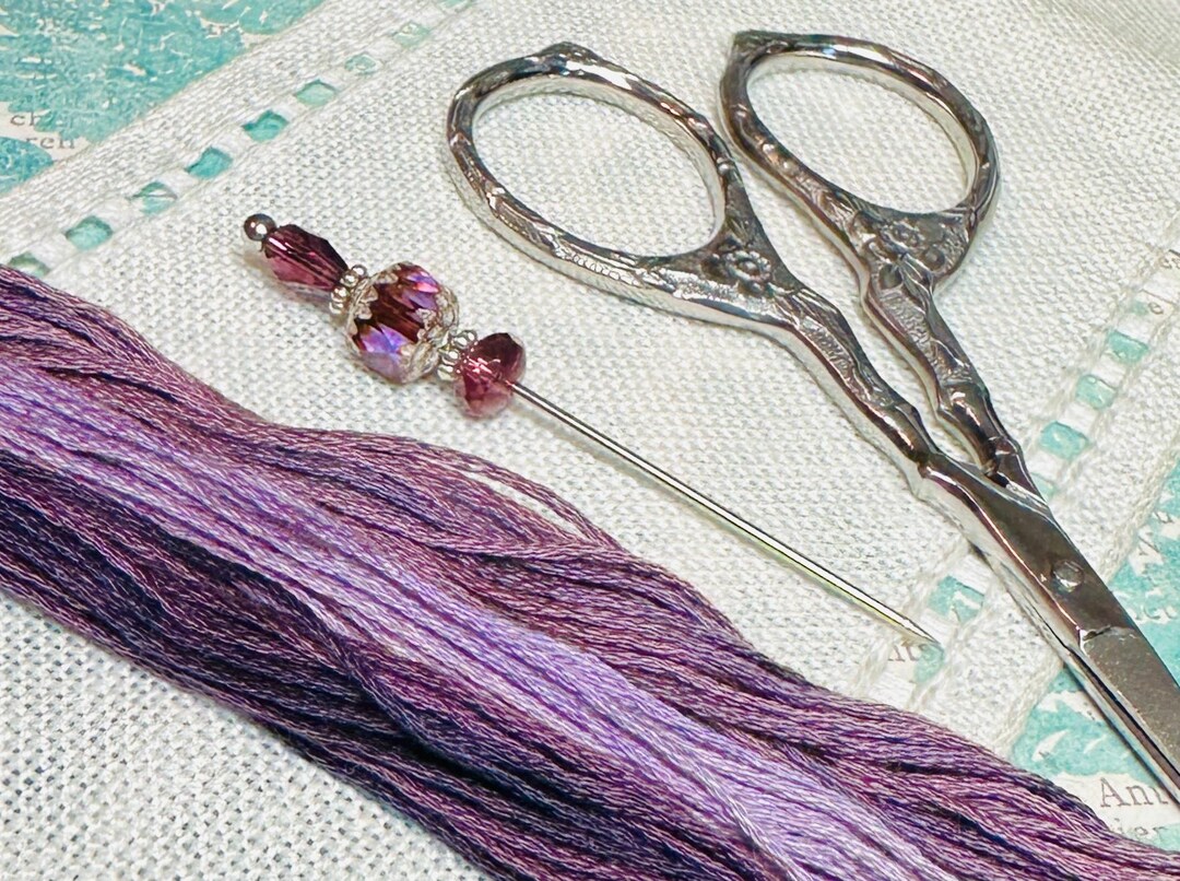 Violet Teardrop Counting Pin ~ Purple Crystal, Antique Silver ~ Czech ...
