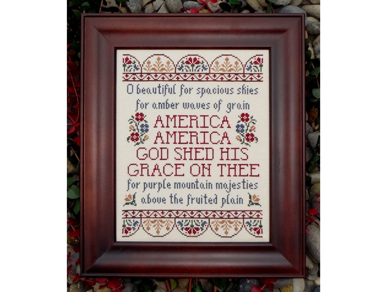 America the Beautiful Patriotic Hymn Cross Stitch Pattern My Big Toe Designs