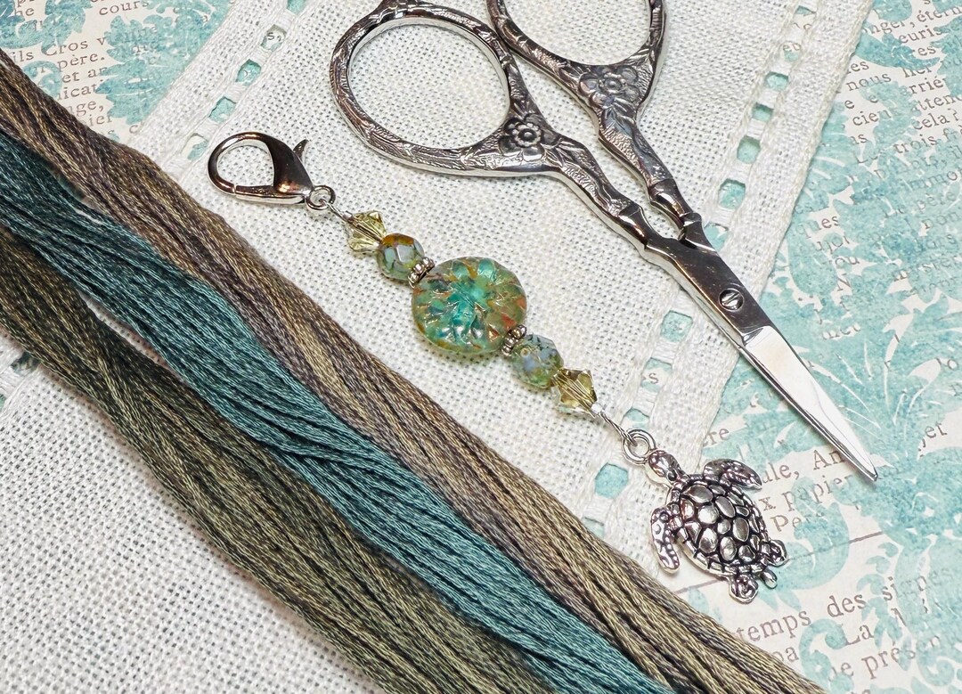 Turtle Scissor Fob ~ Ocean Beach Charm ~ Green, Yellow, Aqua Blue ...