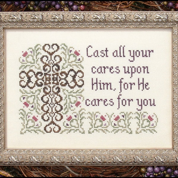 Cast All Your Cares I Peter 5:7 Bible Christian Cross Stitch Pattern My Big Toe Designs ~ PDF Instant Digital Download