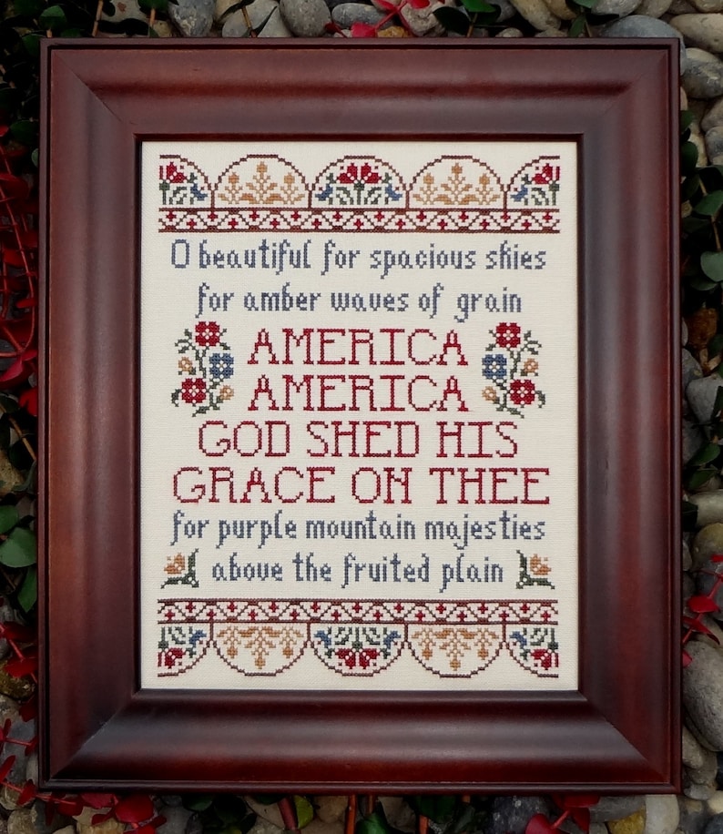 America the Beautiful Patriotic Hymn Cross Stitch Pattern My Big Toe Designs