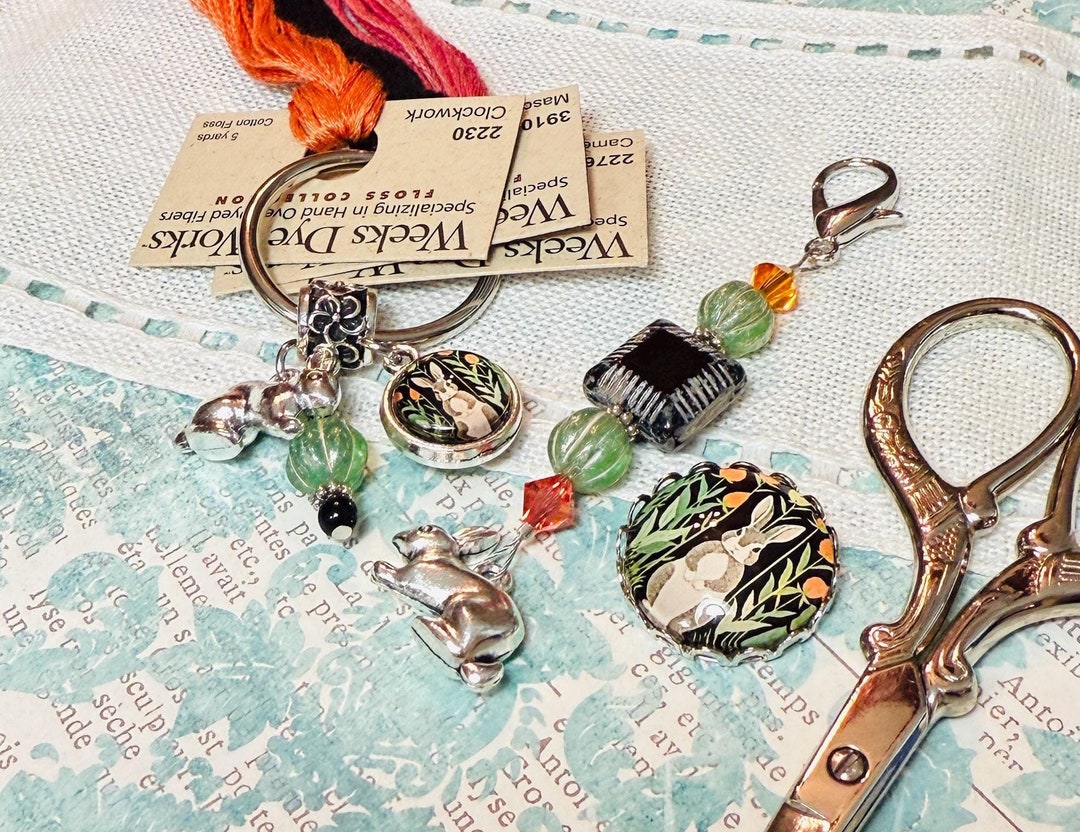 Rabbit Set ~ Scissor Fob, Needle Minder, Thread Ring ~ Orange, Black ...