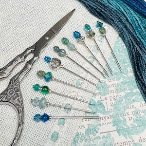 Ocean Blues ~ Épingles à compter en verre tchèque ~ Jeu d'aiguilles à coudre