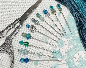 Ocean Blues ~ Beautiful Marking Pin Set ~ Pretty Sewing Counting Pins ~ Needles ~ sweet and a great gift! ~Embroidery Accessory
