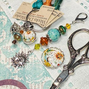 Fall Sailing Ship ~ Scissor Fob, Needle Minder, Thread Ring ~ Orange, Green, Blue