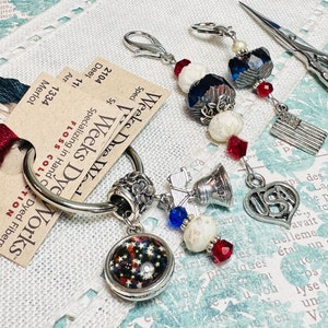 Patriotic Scissor Fob, Thread Ring, Zipper Pull ~ USA, Flag, Liberty Bell charms