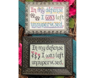 In My Defense ~ Funny Cross Stitch Pattern My Big Toe Designs ~ Pet, Shopping, Human, Children ~ PDF Instant Digital Download