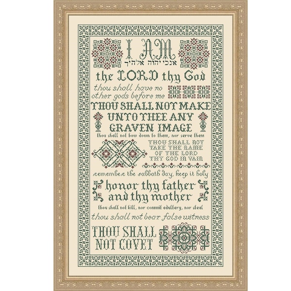 10 Commandments Bible Christian Antique Reproduction Style Cross Stitch Pattern My Big Toe Designs ~ PDF Instant Digital Download