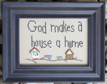 God Makes a House a Home ~ Cross Stitch Pattern Birdhouse Design ~ PDF Instant Digital Download