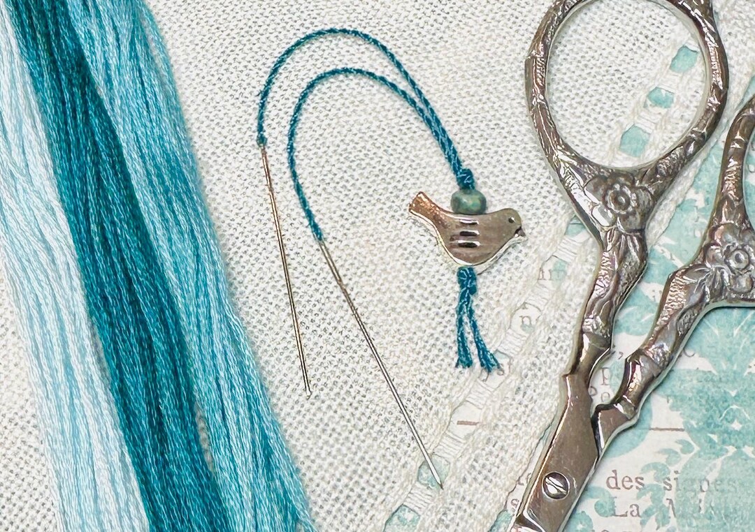 Bird Thread Hopper ~ Thread Counter ~ Ocean Blue, Teal, Aqua ~ Bluebird ...