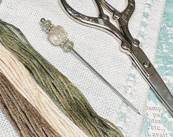 Frosted Sage Counting Pin ~ Country Green ~ Czech Glass Needlework Accessory