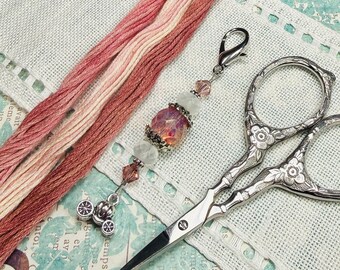 Fairy Tale Princess Scissor Fob ~ Millennial Pink, Frosted Rainbow ~ Swarovski Crystal, Carriage Charm