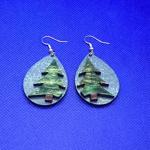 Wooden Christmas Tree Earrings
