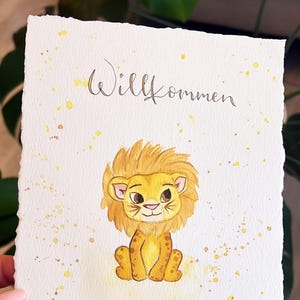 Willkommen, Geburtsbild, Unikat, Tierbaby, Wunschtier, personalisiert, Büttenpapier Aquarell A5