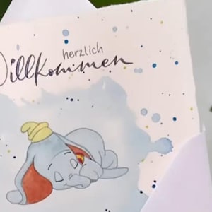 Aquarellkarte, handgemacht, personalisierbare Geburtskarte auf Büttenpapier. Original, KEIN Druck!