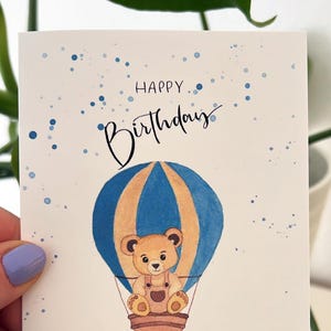 Bärchen im Heißluftballon, Personalisierte Geburtstagskarte für Kinder, Klappkarte zum Geburtstag, Glückwunschkarte Kind