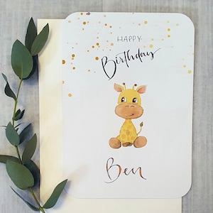 Personalisierte Geburtstagskarte für Kinder, Postkarte zum Geburtstag, Klappkarte Giraffenbaby, Glückwunschkarte Kind