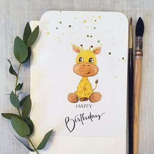 Geburtstagskarte für Kinder, Postkarte zum Geburtstag, Klappkarte Giraffenbaby, Glückwunschkarte Kind, Junge Mädchen