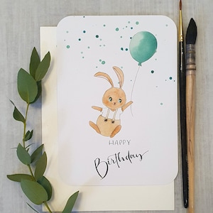 Geburtstagskarte für Kinder, Postkarte zum Geburtstag, Klappkarte Hasenkind, Glückwunschkarte Kind, Häschen