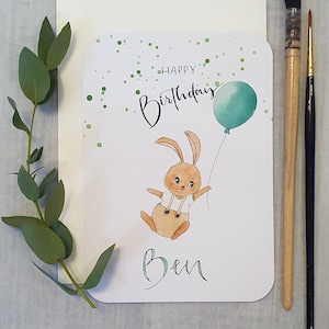 Personalisierte Geburtstagskarte für Kinder, Postkarte zum Geburtstag, Klappkarte Hasenbaby, Glückwunschkarte Kind, Häschen