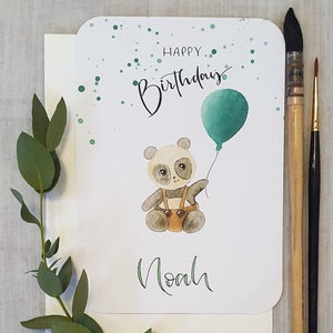 Personalisierte Geburtstagskarte für Kinder, Postkarte zum Geburtstag, Klappkarte Pandababy, Glückwunschkarte Kind, Panda