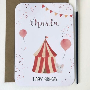 Personalisierte Geburtstagskarte für Kinder, Postkarte zum Geburtstag, Klappkarte Zirkus Glückwunschkarte Kind