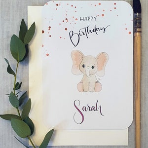 Personalisierte Karte zum Geburtstag für Kinder,  Babyelefant, Geburtstagskarte, Druck, Geburtstag Eelefant