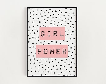 Inspirational home decor art prints poster girl power quote 90s retro pink