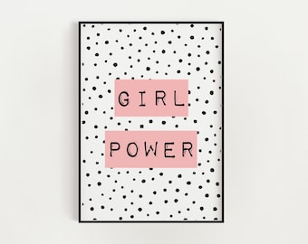 Póster de lunares con mensaje de Girl Power, impresión con cita, regalo en tonos pastel rosados y oscuros, regalo de cumpleaños para el hogar, regalo para ella, regalo para chicas feministas.