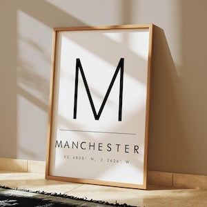 Manchester Coordinates Print: Modern Typography Art