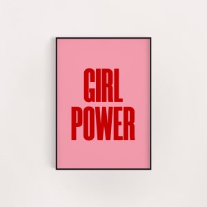 Póster rosa con estampado de Girl Power, regalo de cumpleaños para ella, tamaño A5, 8 x 10, A4, A3, arte de pared sin marco, estilo retro, regalo feminista único
