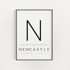 Newcastle Coordinates Print: Modern Typography Art