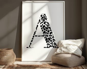 Leopard Print Initial Poster: Personalised Kids Room Art