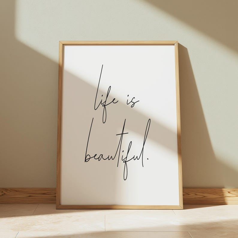 Life is Typography Beautiful Print, Minimalist Quote Art, 250GSM Card image 1