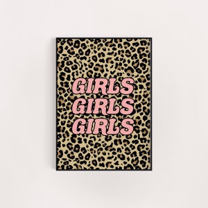 Póster con estampado de leopardo rosa para niña, regalo de cumpleaños para ella, tamaño A5, 8 x 10, A4, A3, arte de pared sin marco, estilo retro, regalo feminista único