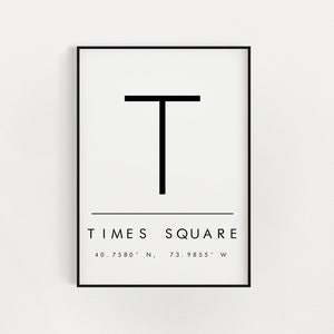 Stampa poster di Times Square, coordinate, stampa citazione di Times Square, stampa tipografica, regalo di Times Square, nuova casa, regalo di inaugurazione della casa