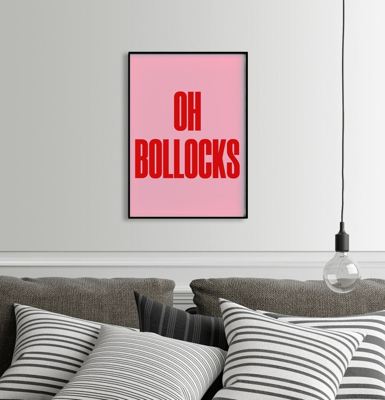Oh bollocks pink red poster print funny gift idea | Etsy