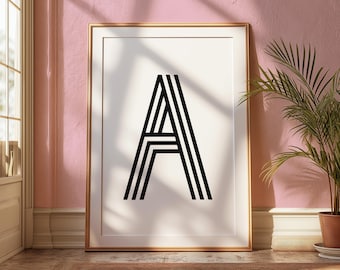 Monochrome Initial Print: Minimalist Black and White Wall Art