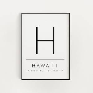 Hawaii co ordinate print poster gift, typography, location print, Letter, housewarming, wall art, fashion print, gift idea, area