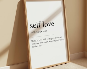 Impresión de definición de amor propio: arte de pared con cita
