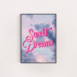 Póster rosa con nubes de dulces sueños, regalo de cumpleaños para ella, A5, 8 x 10, A4, A3, arte de pared sin marco, estilo retro, regalo feminista único