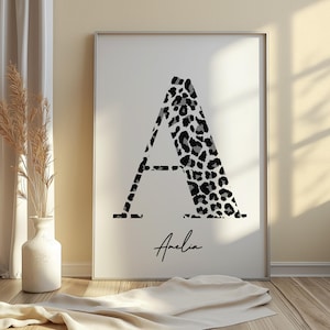 Leopard Print Initial Poster: Personalised Kids Room Decor