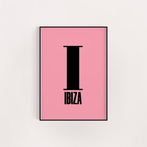 Ibiza pink location poster print, postcode, Ibiza gift, white birthday gift, housewarming present